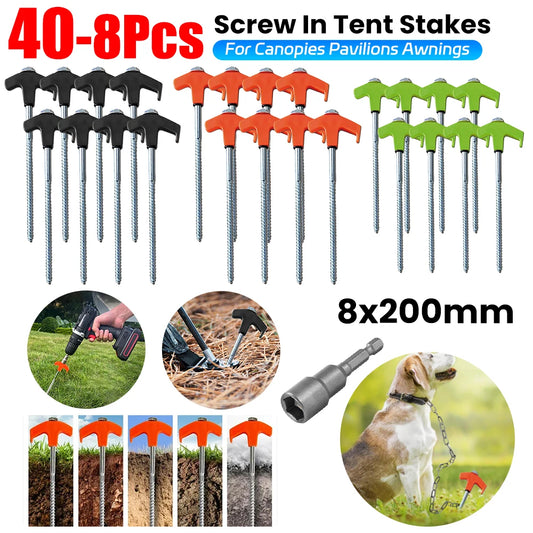 8/24Pcs Camping Pegs Drill In with Hex Socket Stakes Ground Anchors Camping Stakes Tent Ground Nail Screw in Camping Tent Pegs
