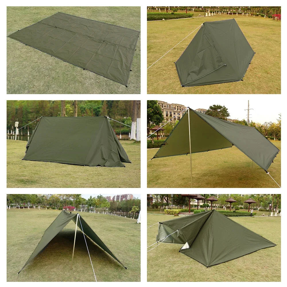 19 Hang Point Tarp Waterpoof Survival Bushcraft Sun Shelter Beach Shade Tent Outdoor Canopy Backpacking Tourist Awning 4x4 3x3m
