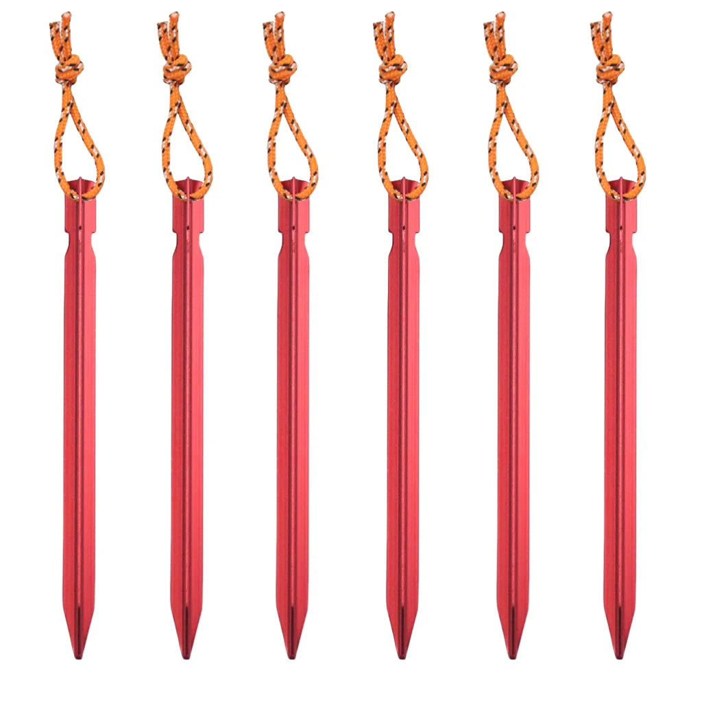 6Pcs Canopy Tent Pegs Aluminum Alloy Outdoor Garden Stakes Ground Nail With Cord For Camping Backpacking Hiking Tent Accessories