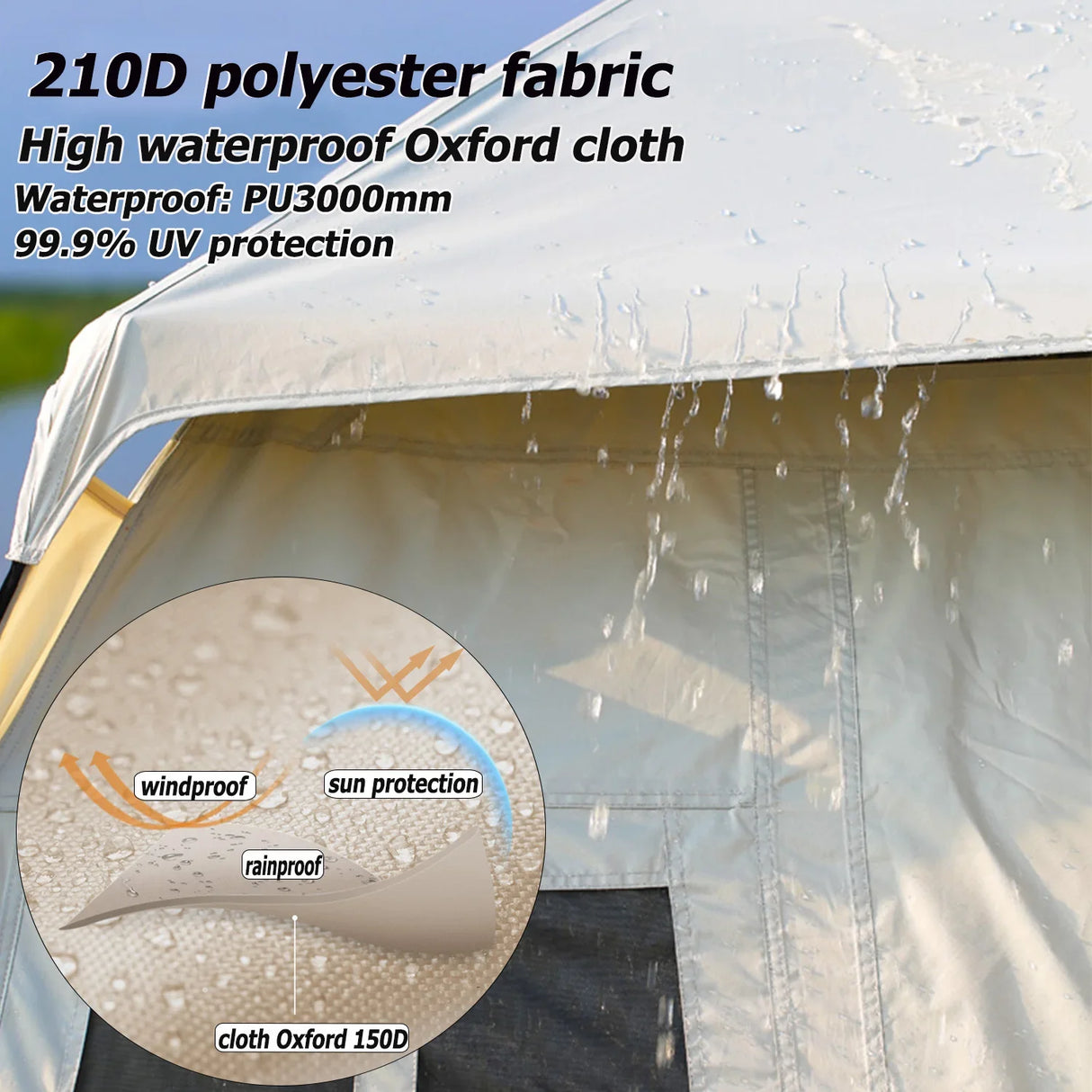 Mountainhiker Automatic Tent 3-4 Persons 2 Doors 2 Windows Sleeping Tent Outdoor Tent Hiking and Camping Tent Black Khaki