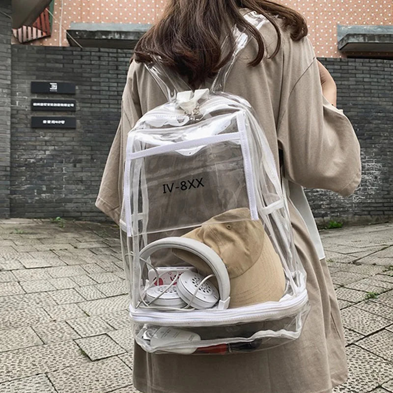 Transparent PVC Backpack Outdoor Travel Commuting Hiking Camping Shopping Bag Large Storage Leisure College Couple Schoolbag