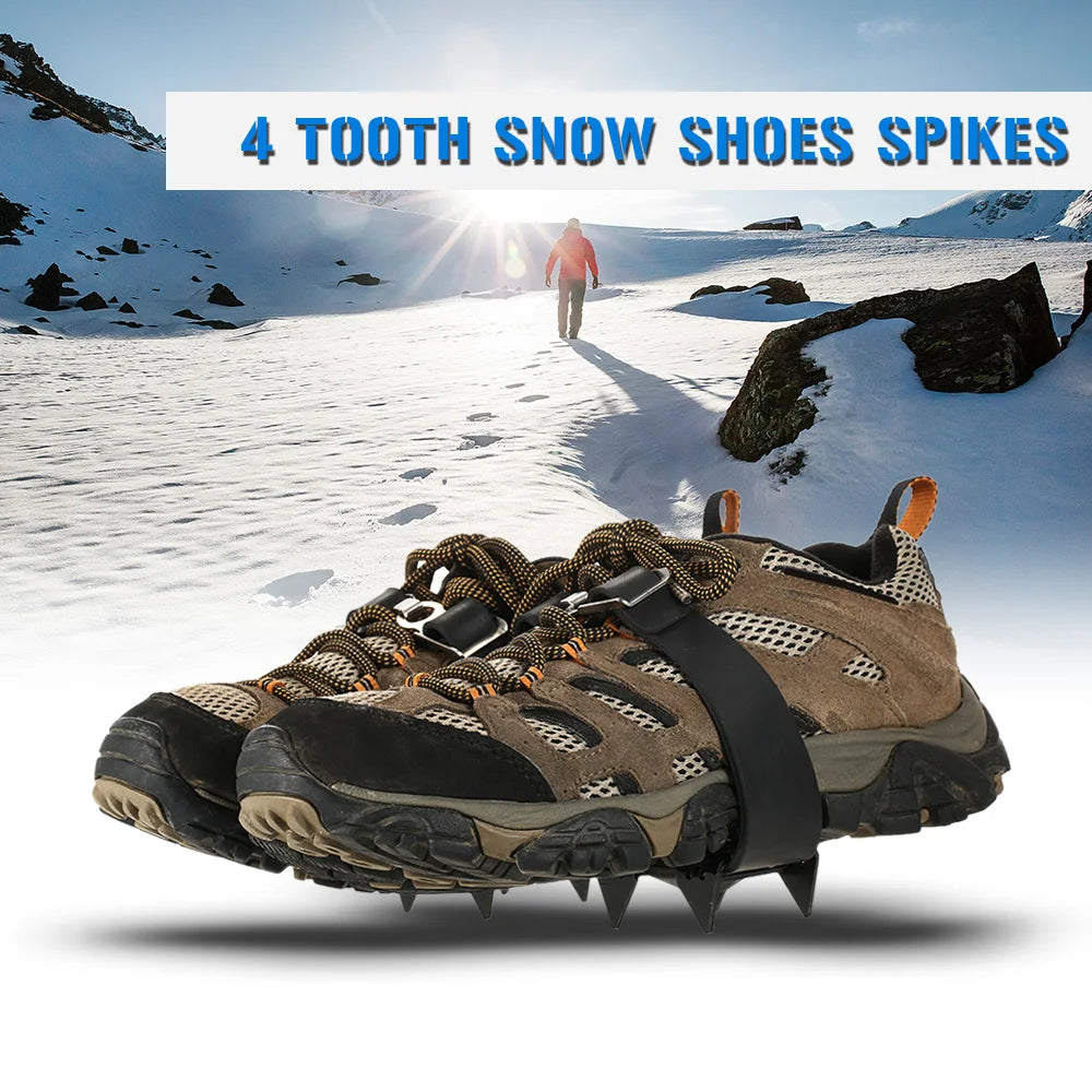 4-Teeth Outdoor Climbing Crampons | Anti-Slip Ice & Snow Spikes for Shoes | Winter Hiking, Skiing & Mountaineering Grippers