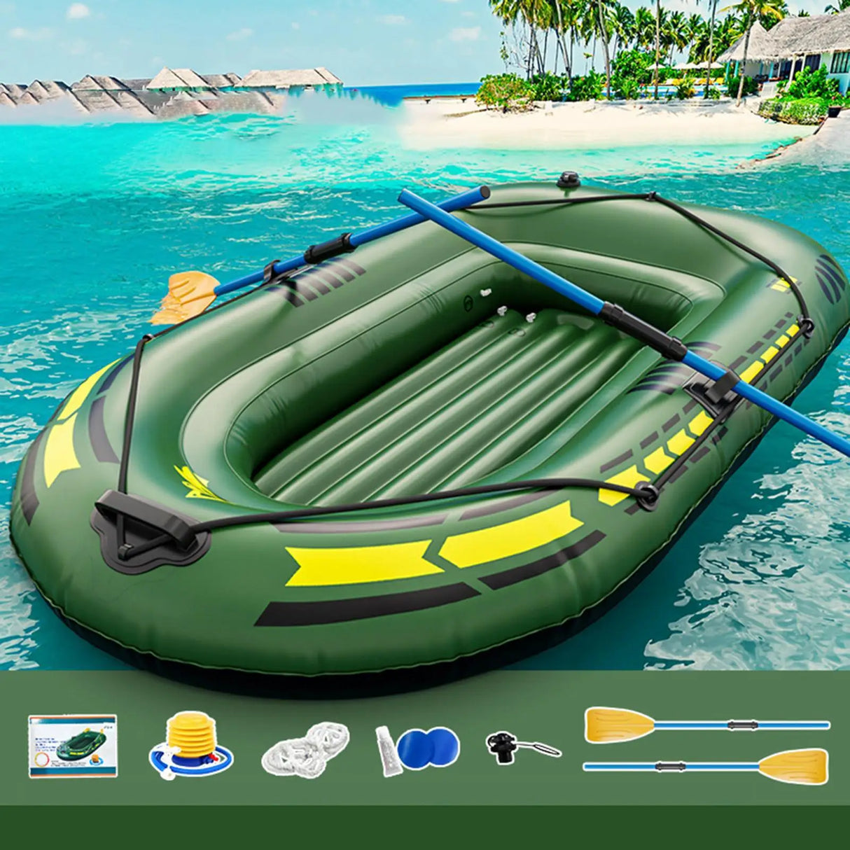 Inflatable Boat Kayak – Heavy Duty Outdoor Raft with Grab Handles & Oar Locks for Summer Water Sports