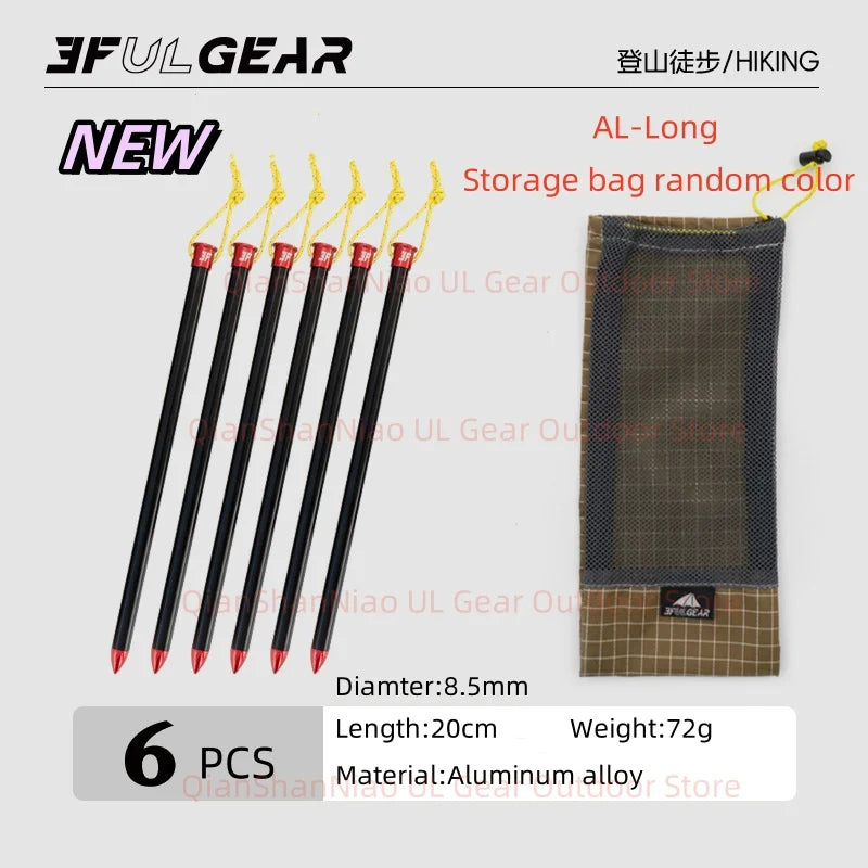 3F UL Gear 15.5cm/20cm Outdoor Ultralight Aluminum Alloy Stakes Camping Carbon Fiber Guy Line Canopy Rope Nails Tent Accessories
