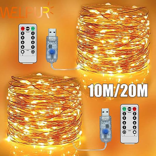 Copper Wire USB LED Fairy Lights – 5/10/20 m, Waterproof
