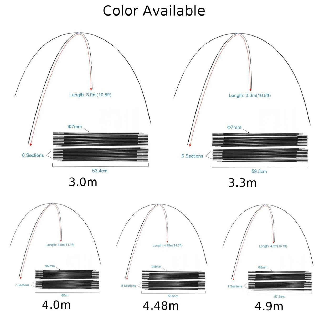 1 Pair Camping Tent Rods Fiberglass Camping Tent Pole Bars Outdoor Support Rods Awning Frames Replacement Kit Accessories