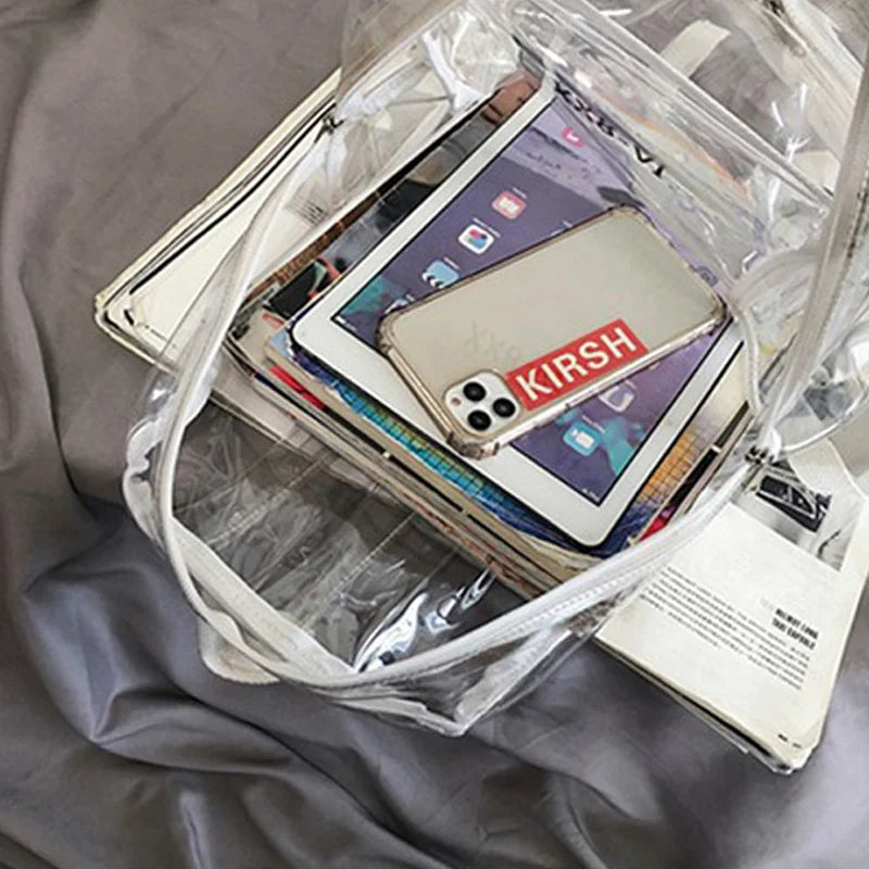 Transparent PVC Backpack Outdoor Travel Commuting Hiking Camping Shopping Bag Large Storage Leisure College Couple Schoolbag