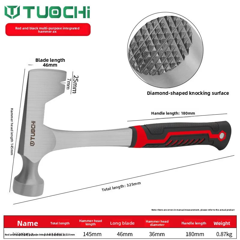 Multifunctional Axe Hammer – Ice-Breaking, Mining & Mountaineering Tool with Round Metal Head