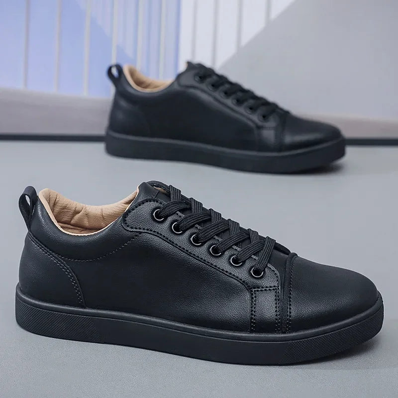 Men’s Minimalist Leather Casual Sneakers – All-Season Board Shoes with Non-Slip Sole