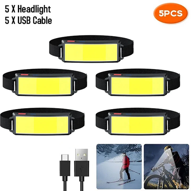 Powerful COB LED Headlamp Type-c Rechargeable Head Flashlight Built-in Battery Outdoor Fishing Camping Lantern Waterproof Torch