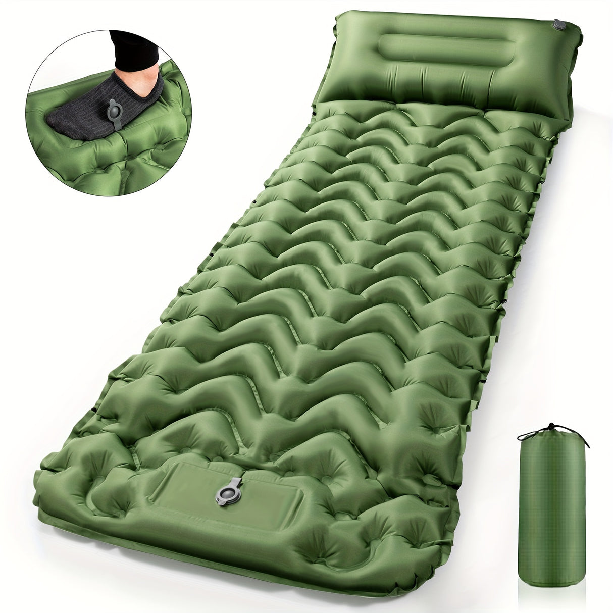 Camping Sleeping Pad, Inflatable Sleeping Mat With Pillow Built-in Foot Pump, Super Comfort Camping Mattress For Backpacking Hiking Traveling Tent, Compact & Lightweight