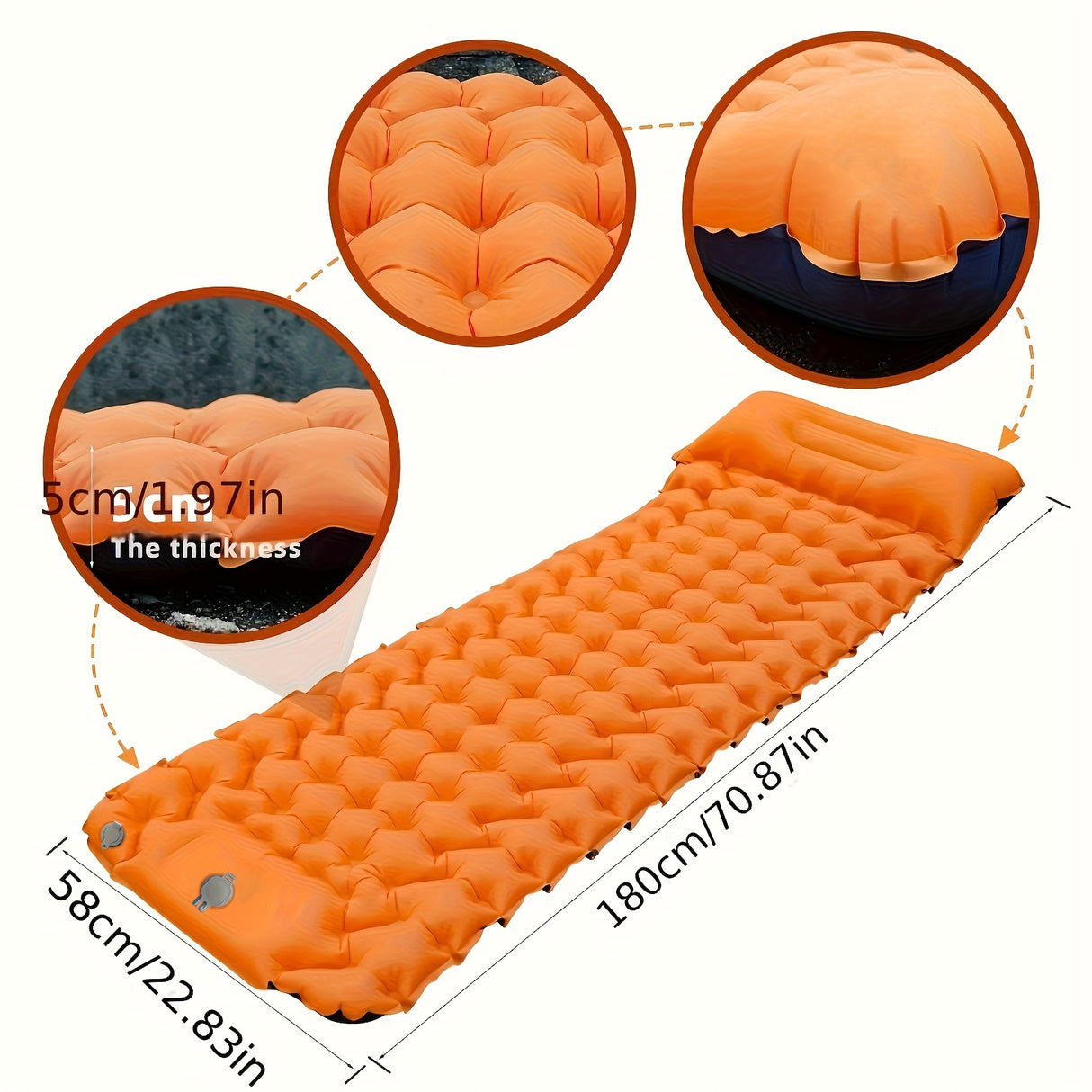 Portable Sleeping Pad, Camping Inflatable Mattress With Pillows, Folding Ultralight Air Cushion For Outdoor Hiking Trekking