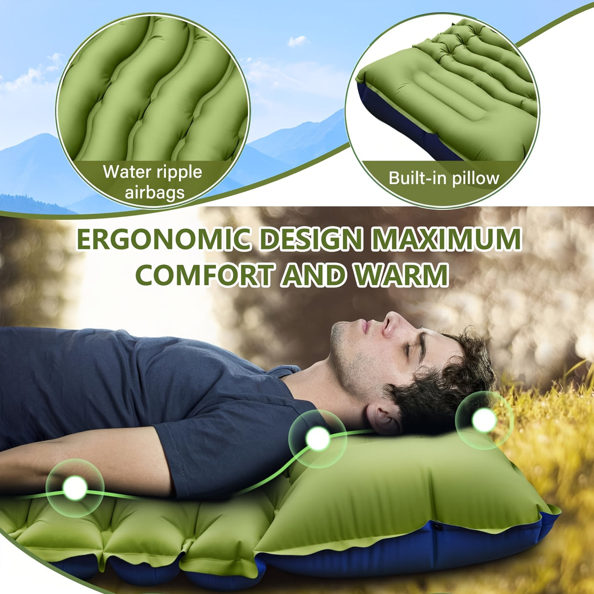 Sleeping Pad For Camping- Ultralight Inflatable Sleeping Mat With Built-in Foot Pump, Upgraded Durable Compact Camping Air Mattress For Camping, Backpacking, Hiking