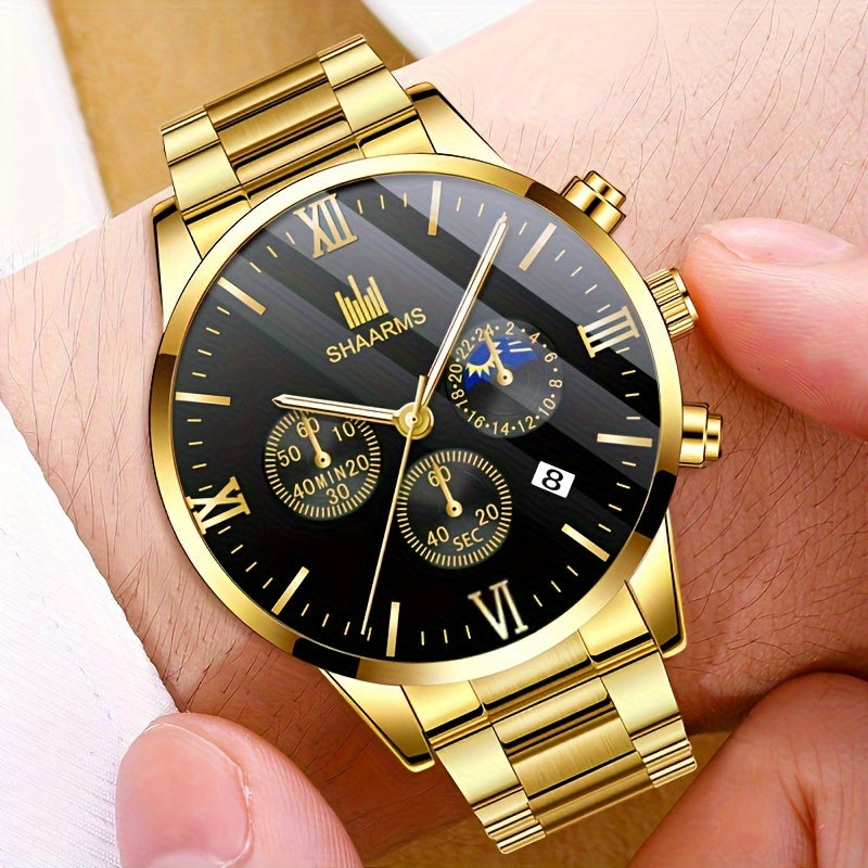 A Set Of 3 Stylish Stainless Steel Quartz Watches For Men, Perfect For Business, Leisure, And Sports. Comes With A Calendar Feature. Ideal As A Gift For Men.