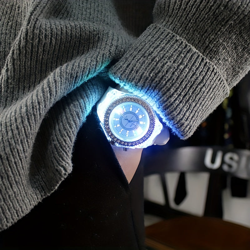 Trendy LED Glowing Watches Rhinestone Stubbed Silicone Watches Gift For Birthday Christmas Gift Accessories