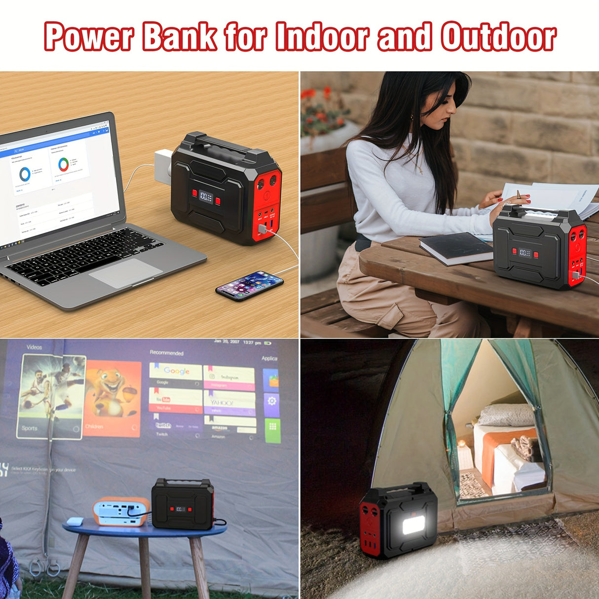 100W Portable Power Station with AC Outlet, USB-C Fast Charger, and LED Flashlights – Lightweight Lithium Battery Pack for Camping, Hiking, Road Trips, and Home Emergencies, Travel Charger | Functional Power Bank | Multifun