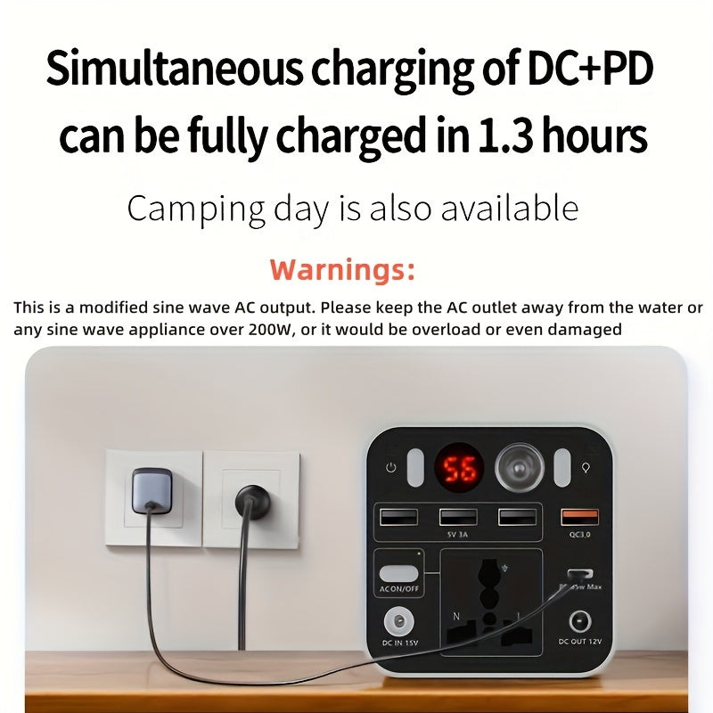 53000mAh Camping Battery Power Station, 198wh Portable Power Bank, With 110V AC Outlet, DC/PD Twoway Fast Charge, Outdoor Generator, LED Light, 4 USB