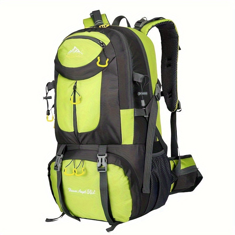 Universal Climbing Backpack, Lightweight Travel, Multifunctional, Hiking, Alphabet Pattern, Hard Shell, Black, with Zipper Closure, Hip Adjustment, Nylon Fabric, Utility Pocket, Cord Embellishment, Wipe with Damp Cloth, for L