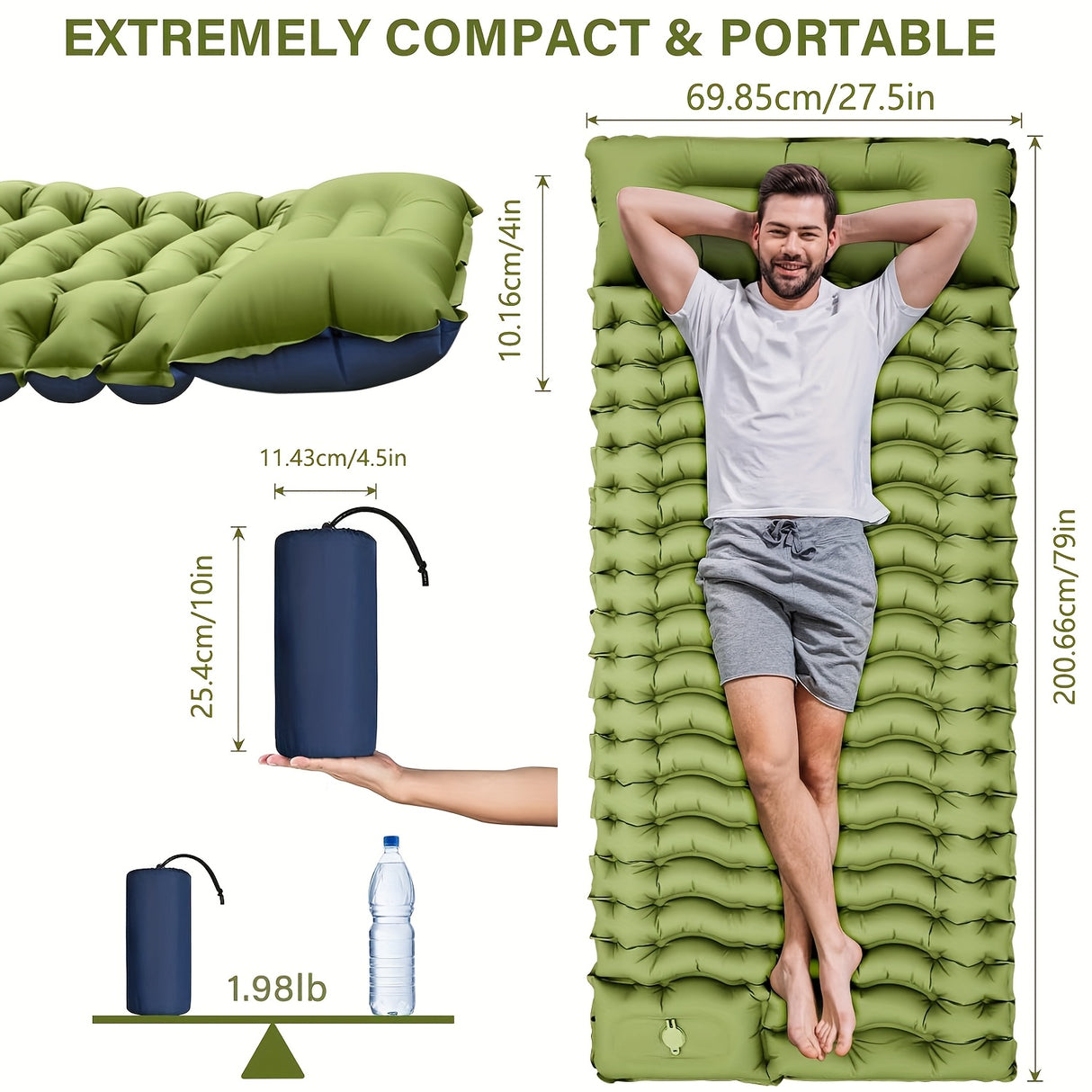 Sleeping Pad For Camping- Ultralight Inflatable Sleeping Mat With Built-in Foot Pump, Upgraded Durable Compact Camping Air Mattress For Camping, Backpacking, Hiking