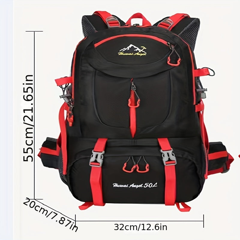 Universal Climbing Backpack, Lightweight Travel, Multifunctional, Hiking, Alphabet Pattern, Hard Shell, Black, with Zipper Closure, Hip Adjustment, Nylon Fabric, Utility Pocket, Cord Embellishment, Wipe with Damp Cloth, for L