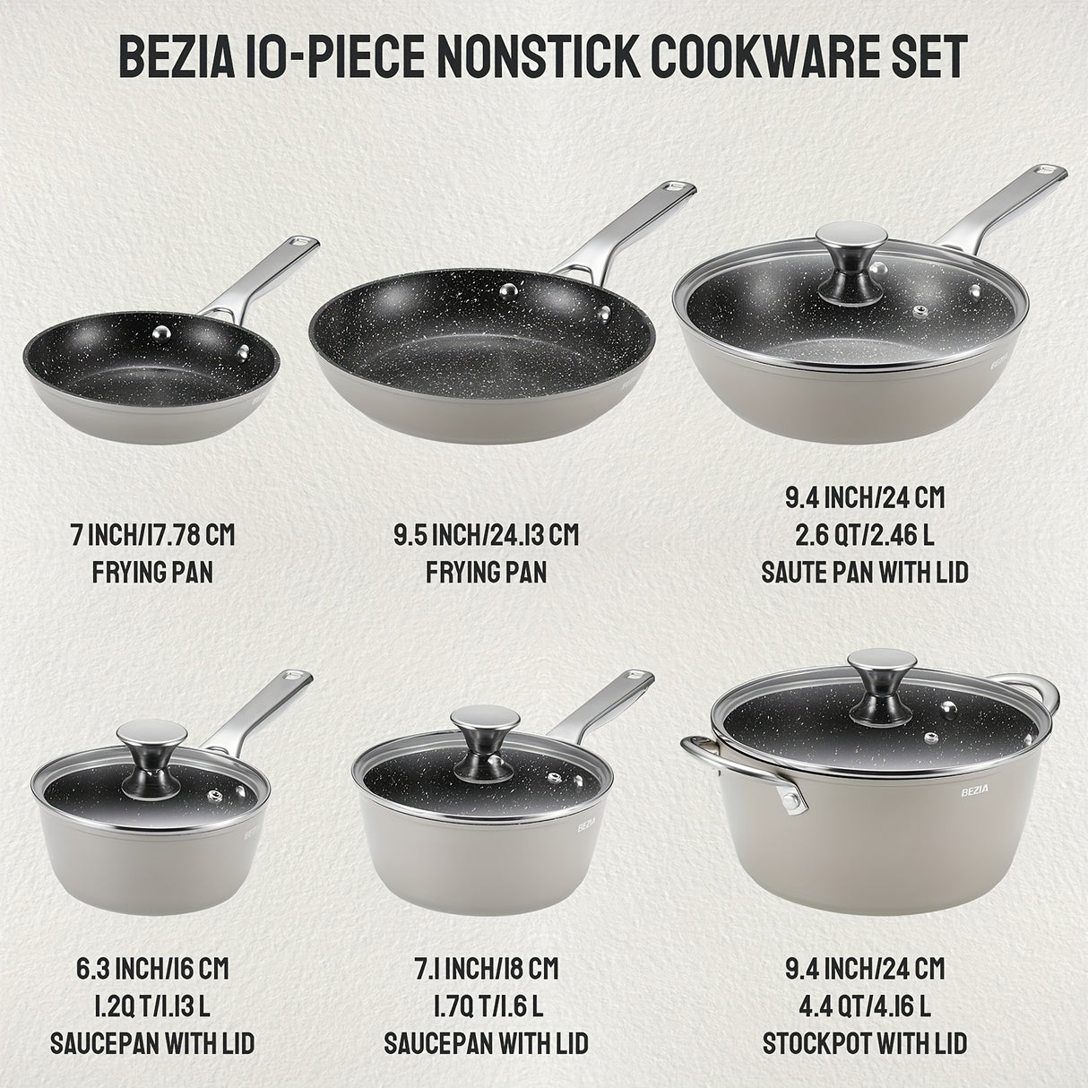10-Piece Deluxe Induction Cookware Set - Non-Stick, Dishwasher/Oven Safe, Compatible with All Stoves, Frying Pans, Saucepans, Stockpot, and More - Premium Kitchen Cooking Essentials for Home Chefs