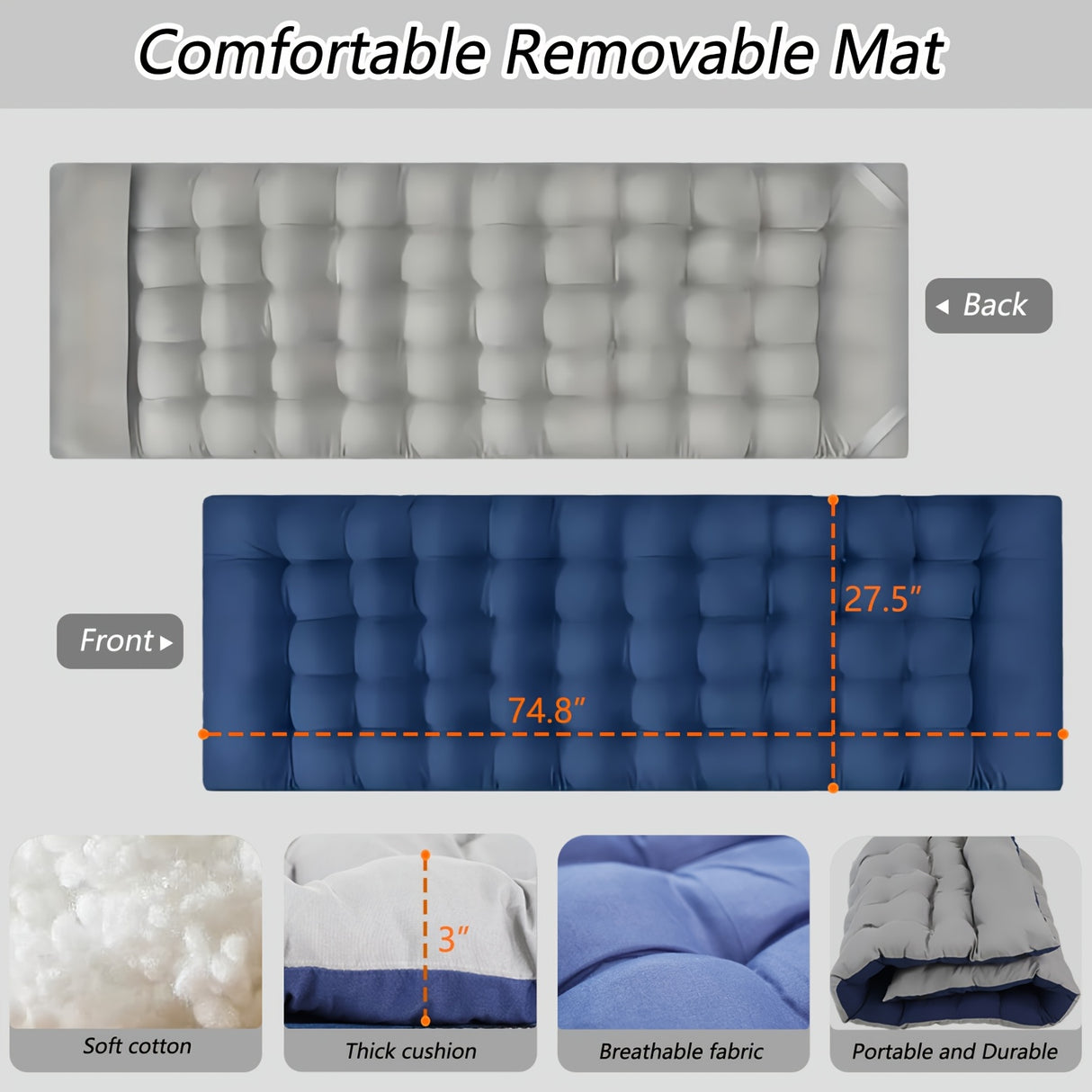 Folding Camping Cot with Thick Mattress, Heavy-Duty Sleeping Cots for Adults, with 4" Removable Cushion, 500lbs Capacity Outdoor Bed with Carry Bag, Suitable for Outdoor Beach Travel.