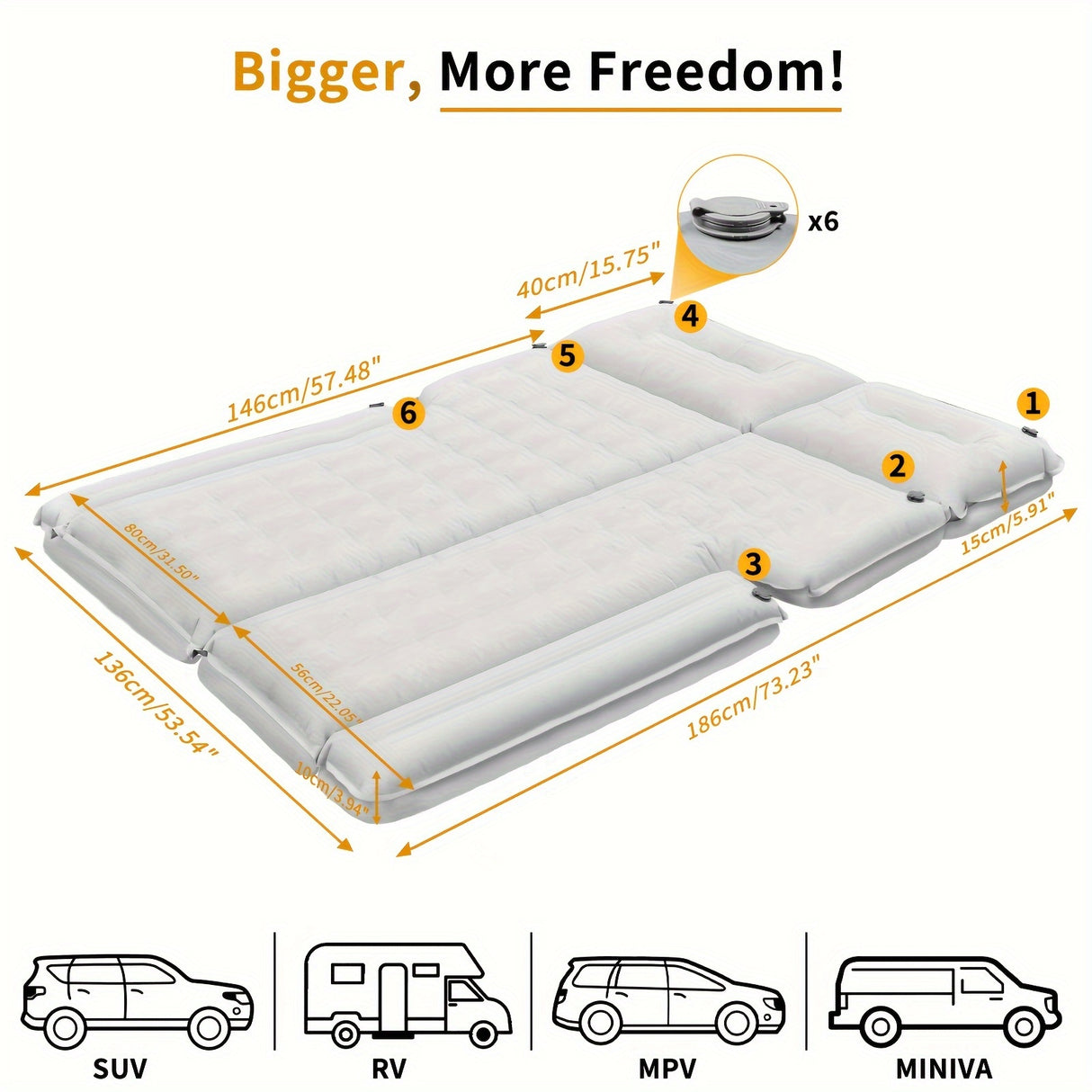 Air Mattress For SUV Car Inflatable Sleeping Pad For Travel Camping With Air Pump Portable Sleeping Mat With 6 Separate Chambers