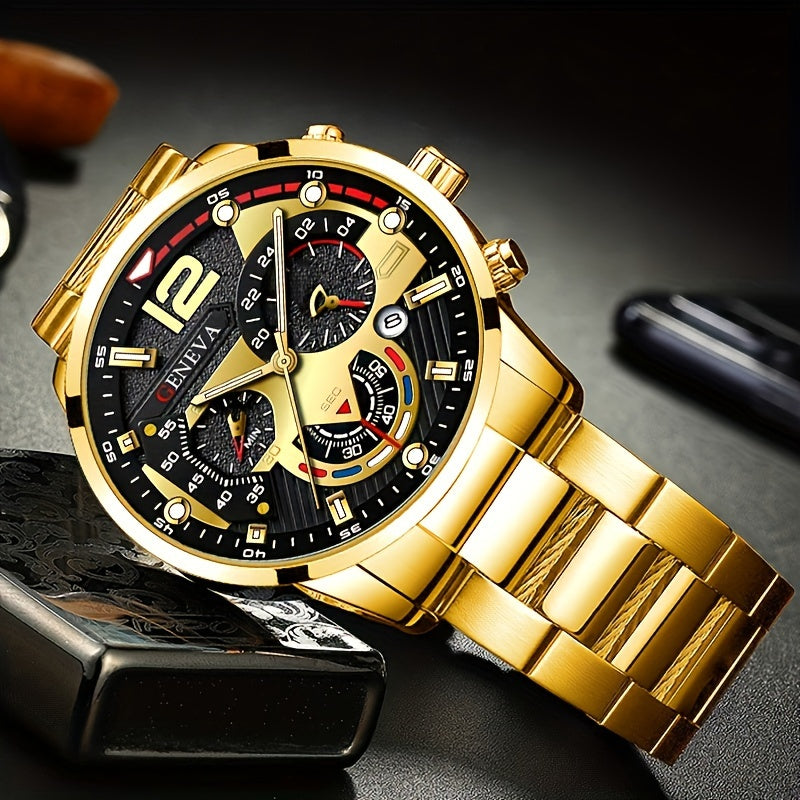 Fashion Men Watches Bracelet Men's Business Calendar Watch Stainless Steel Quartz Wristwatch Men Gift Watches