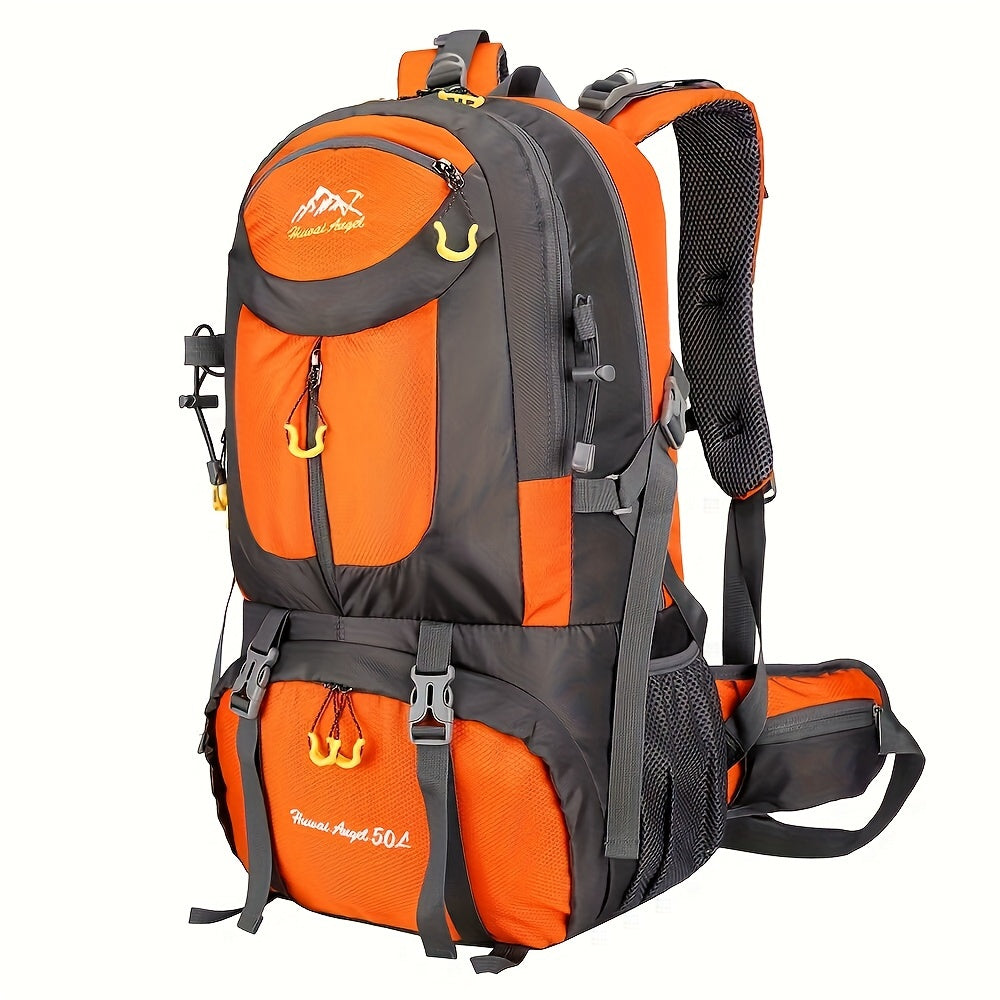 Universal Climbing Backpack, Lightweight Travel, Multifunctional, Hiking, Alphabet Pattern, Hard Shell, Black, with Zipper Closure, Hip Adjustment, Nylon Fabric, Utility Pocket, Cord Embellishment, Wipe with Damp Cloth, for L