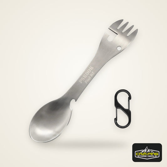 PSKOOK 5-in-1 Utility Tactical Spork, Stainless Steel Spoon & Bottle Opener, Fork & Knife, Can Opener Combo Camping Utensil