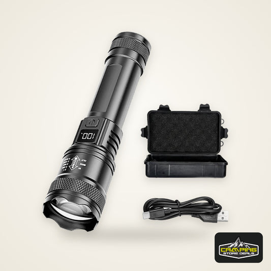 Rechargeable LED Flashlight Zoomable Torch with LCD Display 3 Modes Waterproof High Power Hand Light Outdoor Wilderness Camping
