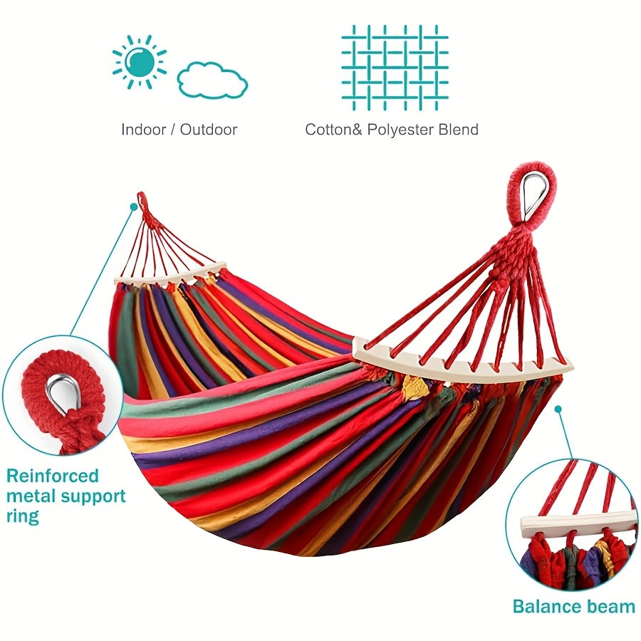 2-Person Anti-Flip Camping Hammock with Striped Design - Spacious Double Hammock with Quick-Setup Straps & Durable 100% Polyester Fabric for Couples, Friends - Perfect for Backyard, Beach, Hiking & Outdoor Adventures, Beach H