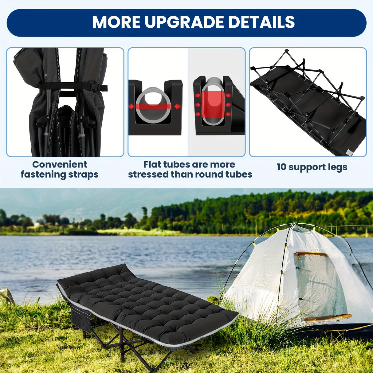 Camping Sleeping Cots with cotton-padded/Velvet Mattress, 900lbs Double Layer Oxford Portable Folding Cots for Garden, Camping, Hiking, Outdoor, Home, Office, Lightweight, Stable, Durable