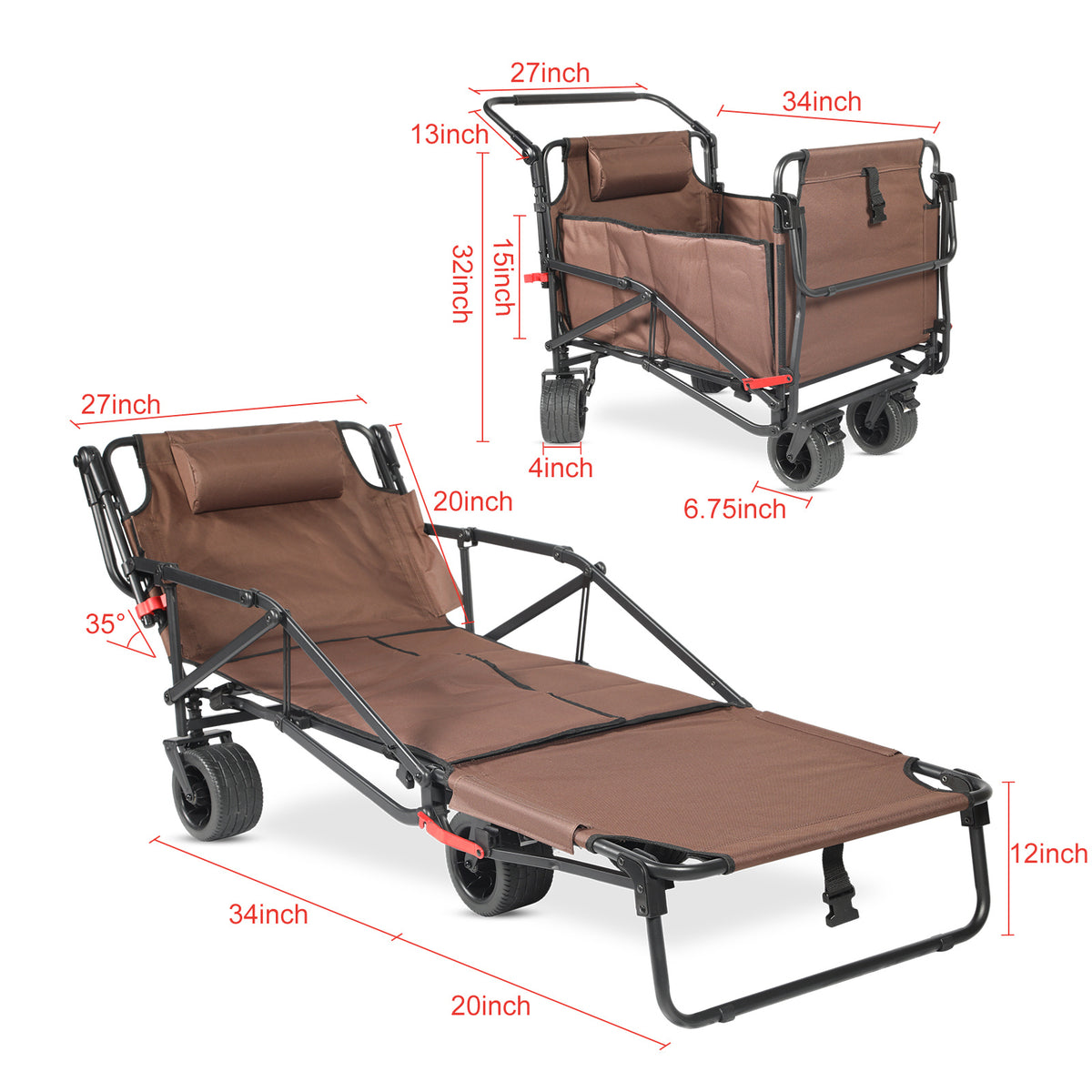 Collapsible Folding Wagon Cart, Convertible beach chair, Large Capacity Camping Wagon, Can hold up to 400 lbs, All Terrain Foldable Wagon, Heavy Duty Utility Wagon Cart For Grocery Outdoor Beach Gardening Shopping Fishing
