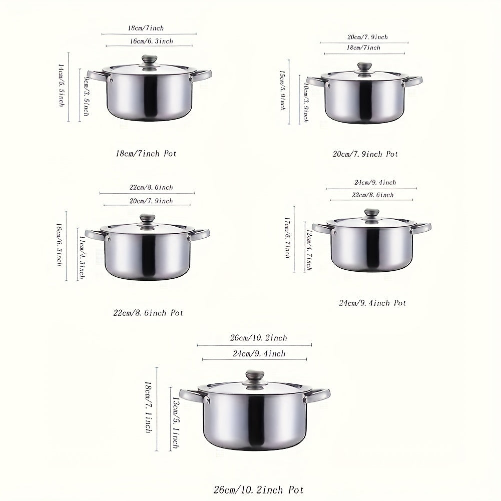 Deluxe10-Piece Stainless Steel Cookware Set - 5 Sizes with Lids, Durable & Versatile (6.3 - 7 - 7.9 - 8.6 - 9.4in)