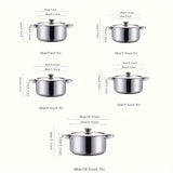 Deluxe10-Piece Stainless Steel Cookware Set - 5 Sizes with Lids, Durable & Versatile (6.3 - 7 - 7.9 - 8.6 - 9.4in)
