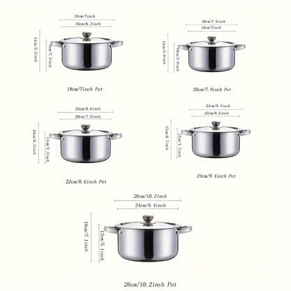 Deluxe10-Piece Stainless Steel Cookware Set - 5 Sizes with Lids, Durable & Versatile (6.3 - 7 - 7.9 - 8.6 - 9.4in)