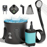 [Portable Shower] 6000mAh Portable Camping Shower | 5 Gallon Foldable Bucket & Filtered Shower Head - Battery/USB Powered Outdoor Shower for Hiking, Beach, Travel, Pet Bath, Car Washing, Surf & Boat Cleaning, Highquality Comp