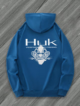 [Trendy Hooded Sweatshirt] HUK PERFORMANCE FISHING Men's Trendy Hooded Sweatshirt | Casual Drawstring Hoodie with Kangaroo Pocket, Geometric Design, All-Season Wear, Regular Fit