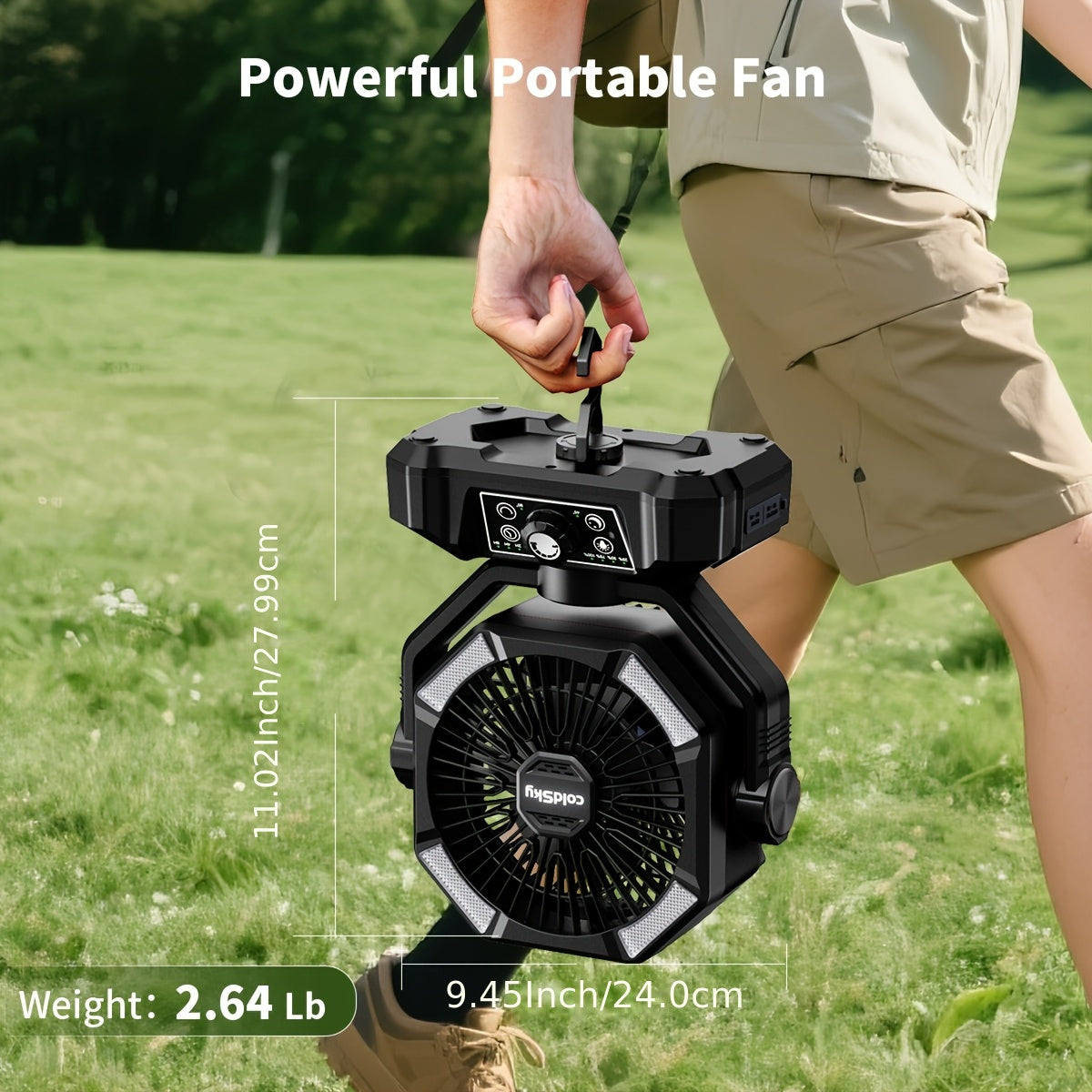 20000mAh Battery Powered Camping Fan - Dual Motor, 8-Speed Remote Control & 4 LED Lanterns, Portable Outdoor Fan with Tent Hook for Camping, Blackouts, Construction Sites