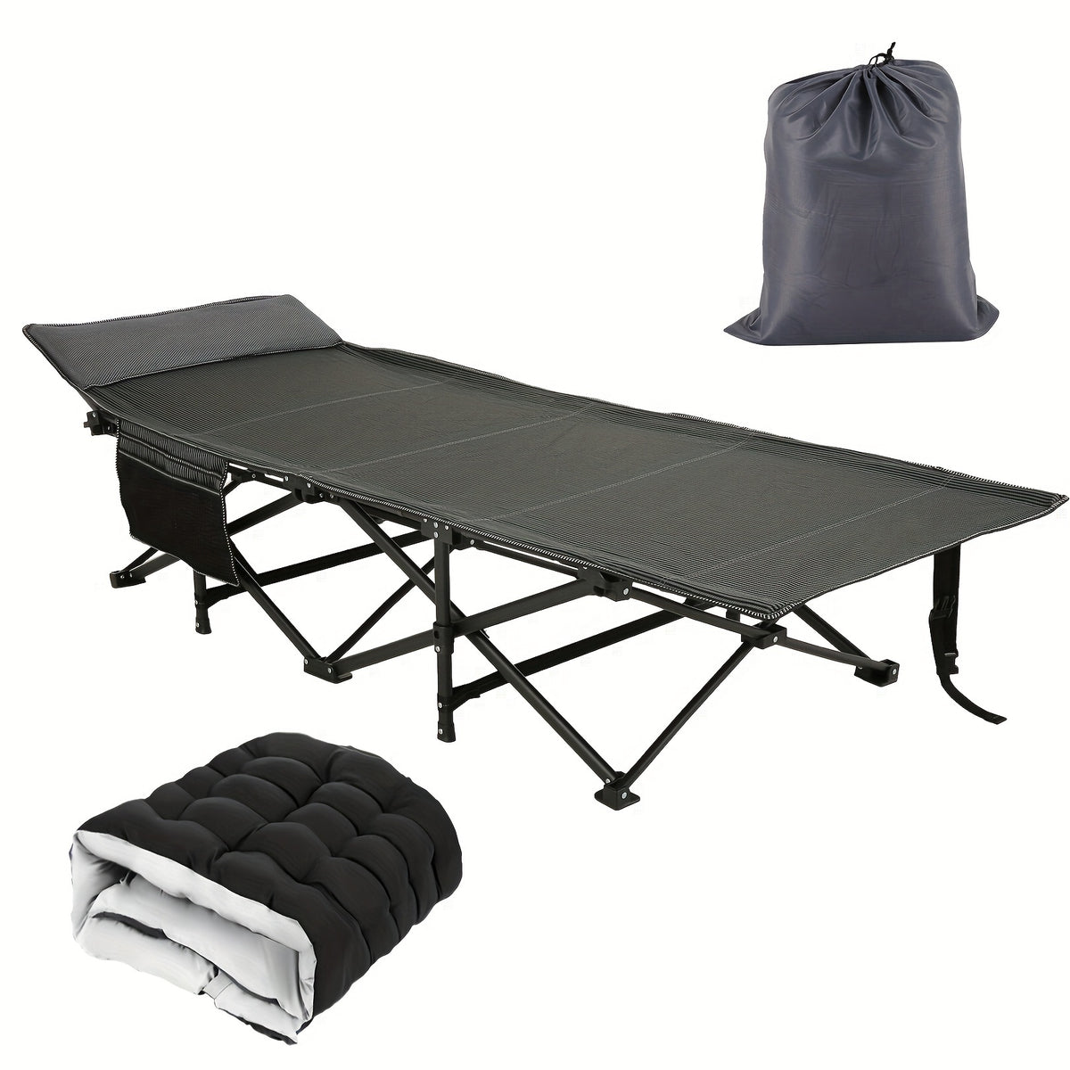 Camping Sleeping Cots with cotton-padded/Velvet Mattress, 900lbs Double Layer Oxford Portable Folding Cots for Garden, Camping, Hiking, Outdoor, Home, Office, Lightweight, Stable, Durable