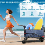 Collapsible Folding Wagon Cart, Convertible beach chair, Large Capacity Camping Wagon, Can hold up to 400 lbs, All Terrain Foldable Wagon, Heavy Duty Utility Wagon Cart For Grocery Outdoor Beach Gardening Shopping Fishing