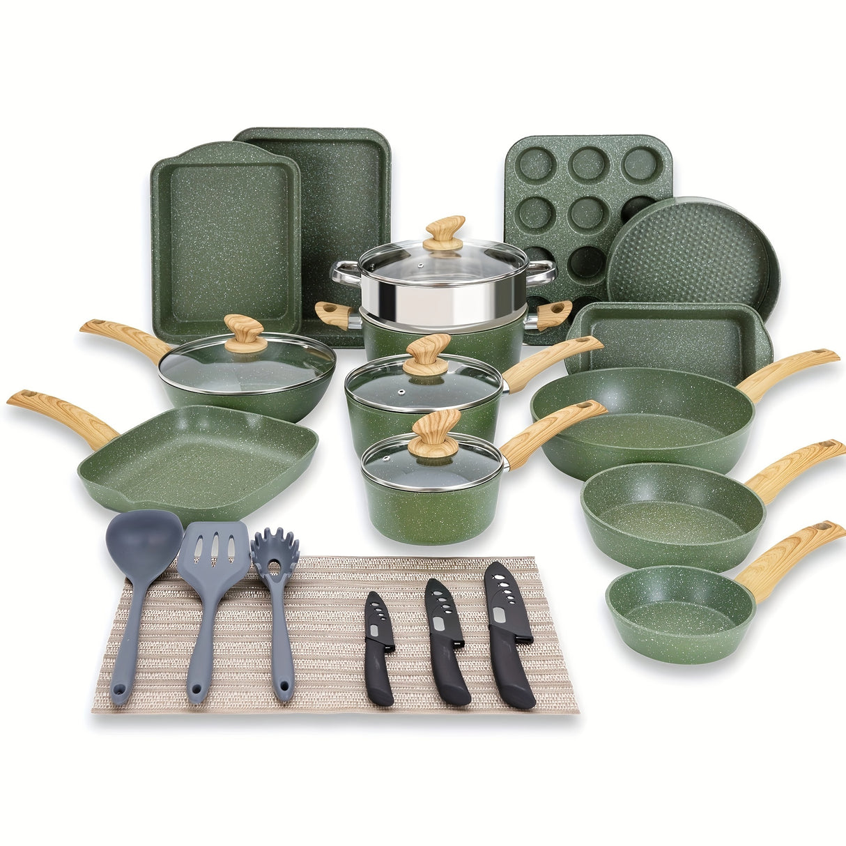 Kitchen Academy Pots and Pans Set Nonstick, 30 Pieces Induction Kitchen Cookware Set, Granite Coating Cooking Pans Set