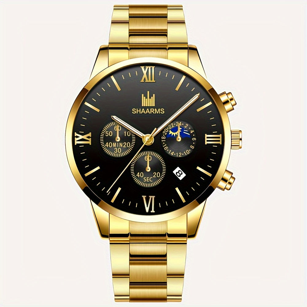 A Set Of 3 Stylish Stainless Steel Quartz Watches For Men, Perfect For Business, Leisure, And Sports. Comes With A Calendar Feature. Ideal As A Gift For Men.