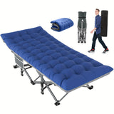 Folding Camping Cot Bed For Adults Sleeping 1200D Double Layer Oxford Portable Folding Outdoor Cots For Camping W/Soft Pad Carry Bag, Portable Travel Camp Cot Bed, Heavy Duty, For Patio, Courtyard, Lawn, And Garden, Ideal As