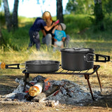 Kettle set pot 2-3 people camping pot and pan outdoor camping cookware portable combination pot set camping tableware, easy to carry and occupy little space, cooking pot, frying pan, kettle, two sets of knives and forks, fold