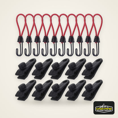 10 Pcs Heavy Duty Tarp Clips And Elastic Rope Cord HookTent Clip Clamps for Tarps Awnings Camping Car and Swimming Pool Covers