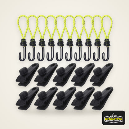 10 Pcs Heavy Duty Tarp Clips And Elastic Rope Cord HookTent Clip Clamps for Tarps Awnings Camping Car and Swimming Pool Covers