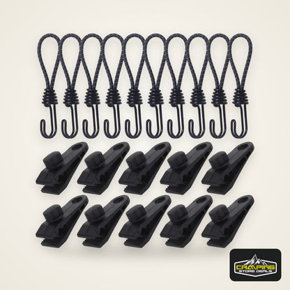 10 Pcs Heavy Duty Tarp Clips And Elastic Rope Cord HookTent Clip Clamps for Tarps Awnings Camping Car and Swimming Pool Covers