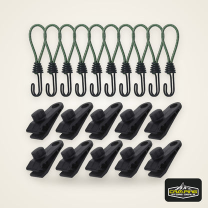 10 Pcs Heavy Duty Tarp Clips And Elastic Rope Cord HookTent Clip Clamps for Tarps Awnings Camping Car and Swimming Pool Covers